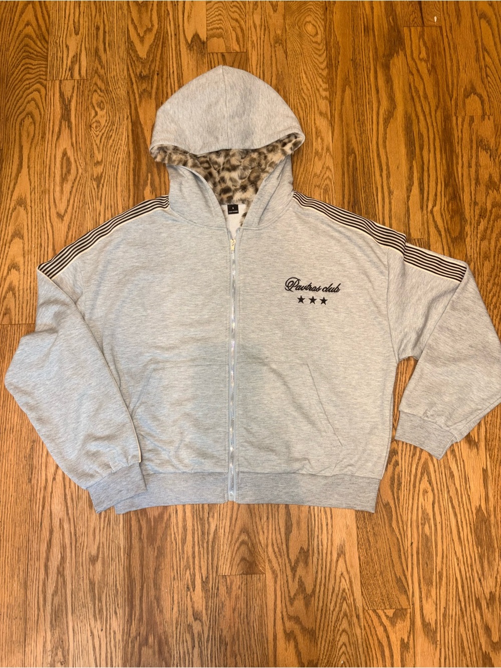 Pavtras Club Faux Fur Leopard Lined Zip Hoodie Grey Small NWOT